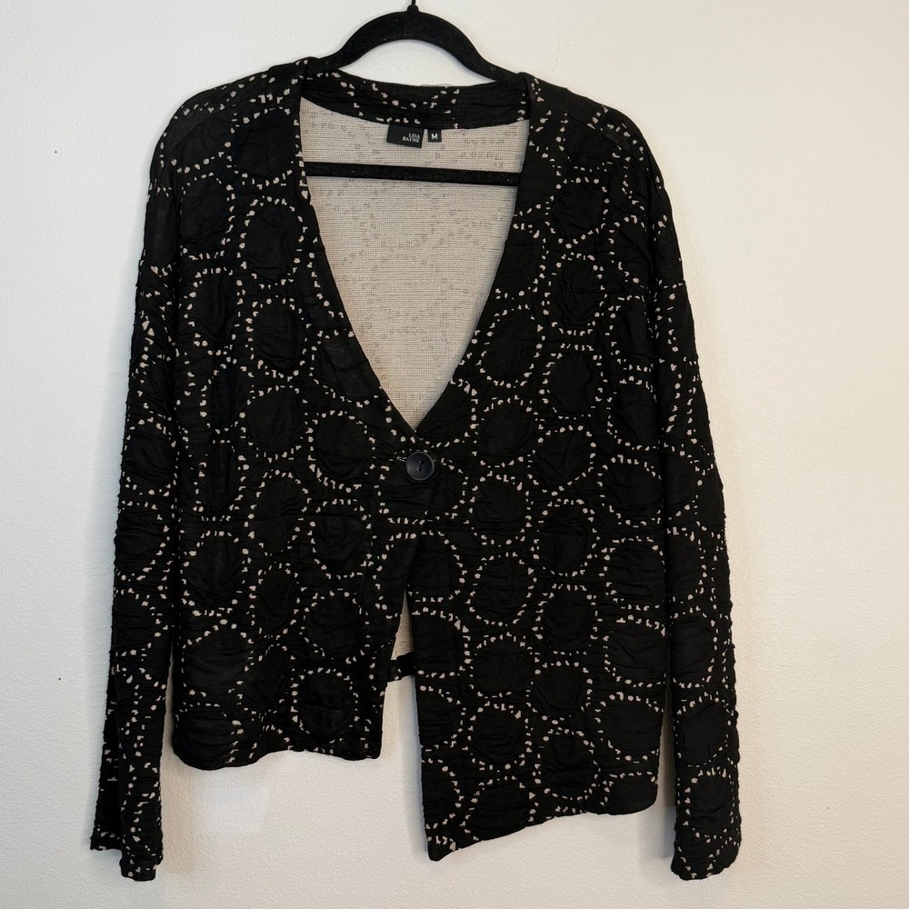 Lisa Bayne Women's BlackTextured Bubble Knit Asymmetrical Cardigan Jacket M